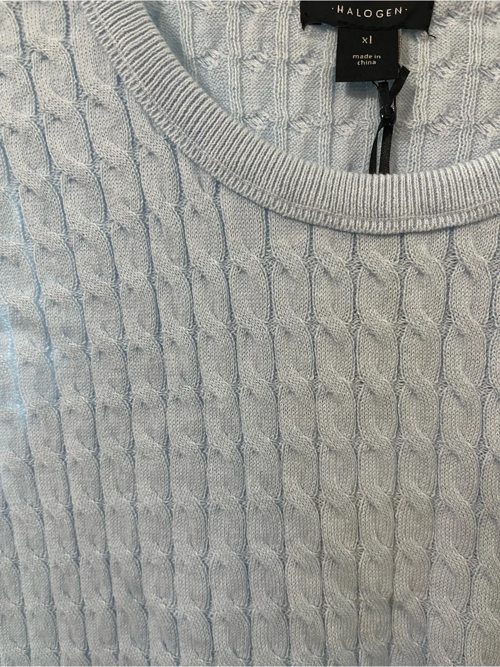 Halogen Light Blue Cable Knit Sleeveless Sweater Vest Crew Neck Size XL NWT